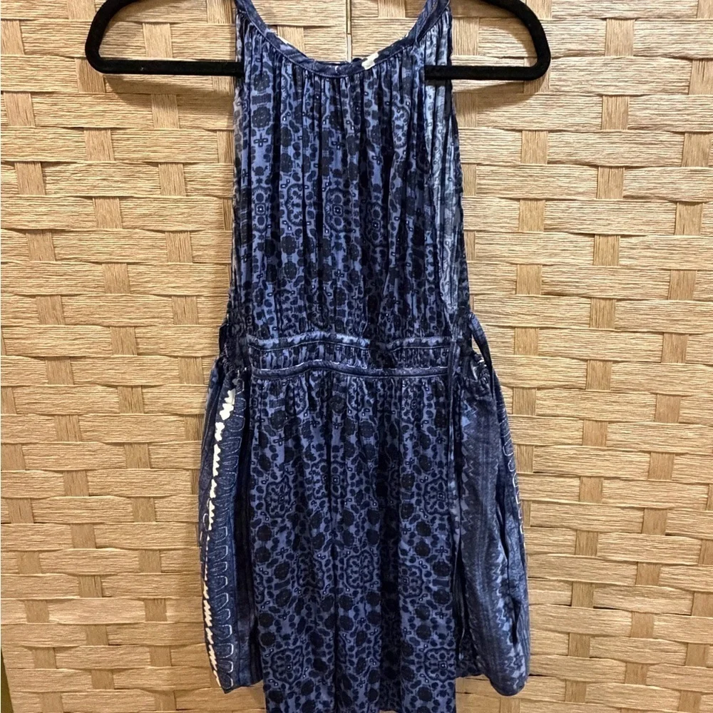 Free People Mid Summers Day Tunic Dress Side Tie Bluebell Blue Combo Size M